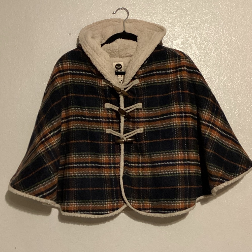 Roxy - Plaid Hooded Cape with Toggle Closures
